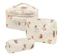 Quilted Makeup Bag,Large Capacity Travel Cosmetic Bag for Women and Girls,Aesthetic Storage,Suitable for Daily and Travel Use, Pink Bow