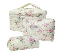 Quilted Makeup Bag,Large Capacity Travel Cosmetic Bag for Women and Girls,Aesthetic Storage,Suitable for Daily and Travel Use, Pink Bow, 3pcs-pinkrose