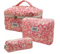 Quilted Makeup Bag,Large Capacity Travel Cosmetic Bag for Women and Girls,Aesthetic Storage,Suitable for Daily and Travel Use, Pink Bow
