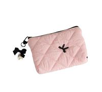 Quilted Makeup Bag Quilted Bow Cosmetic Bag with Bow Pendant Cute Makeup Pouch for Lipstick Wallet Case Pouch(Pink)