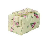 Quilted Makeup Bag - Ruffled Floral Cosmetic Pouch with Zipper | Aesthetic Toiletry Bag, Portable Travel Purse for Girls and Women, Soft Organizer for skincares, Brushes, Daily