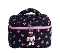 Quilted Makeup Bag Set - Floral Cosmetic Bag | Quilted Bow | Singing To Make Up Coquette Large Travel | Reusable Storage Organizer Cari, Black, Please refer to the description, Please refer to
