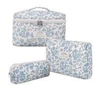 Quilted Makeup Bag Set Large Cosmetic Bag Set Portable Organizer Pouch | Cosmetic Portable Toiletry Organizer, Flower Aesthetic for Women, Teens, Girls, Valentine's Day, Christmas, Vacations