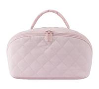 Quilted Makeup Bag with Compartments Cosmetic Bag for Women Shopping (Pink)