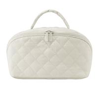 Quilted Makeup Bag with Compartments Cosmetic Bag for Women Shopping (White)