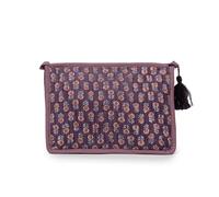Quilted Makeup Bag with Tassel - Wash Bag for Travel & Toiletries | Boho Floral Cosmetic Pouch | Multipurpose Zipped Toiletry Bag for Women (Purple)