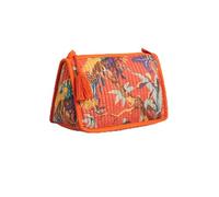 Quilted Makeup Bag with Tassel - Wash Bag for Travel & Toiletries | Boho Floral Cosmetic Pouch | Multipurpose Zipped Toiletry Bag for Women (Tangerine)