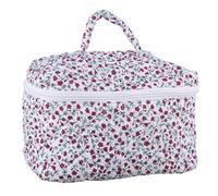 Quilted Makeup Bag with Zipper Flower Print Toiletry Bag Handbag Functional Travel Storage Case Cosmetic Bag for Women
