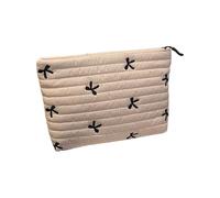 Quilted Makeup Organizers Embroidered Bowknot Design Spacious Washable Cosmetic Storage Bag for Travel Essential