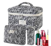 Quilted Makeup Pouch 3 Pieces Cotton Quilted Large Floral Organizer with