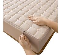 Quilted Mattress Protector King Double Single Bed with Zipper, Closure Full Encasement Covers, Breathable Machine Washable(Beige,90x190x15cm)