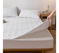 Quilted Mattress Protector Single/Double/King Bed Customizable Full Zipped Mattress Topper Cover Breathable Anti-dust 360° Fully Total Encasement Cover Washable Fitted Sheet(90x190+20cm White)