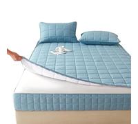 Quilted Mattress Protector with Zip, Single/Double/King Fitted Sheet Breathable 4 Sided Zipper Closure Full Encasement Covers Washable, Includes 2 Pillowcases(Dusty blue,90x190x15cm)