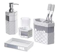 Quilted Mirror Bathroom Set, 4-Piece Includes Lotion Dispenser, Toothbrush Holder, Tumbler & Soap Dish - Decorative Bathroom Accessories Set, Best Gift Package- Great Bath Gift Set