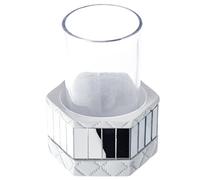 Quilted Mirror Bathroom Tumbler Holder with Glass (3.5” x 3” x 4.4”) - Decorative Rinse Cup for Water- Durable Resin Design- Best Tumblers for Mouthwash/ Rinsing- For Elegant Shower Bath Decor