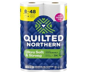Quilted Northern Ultra Soft & Strong Toilet Paper, 8 Super Mega Rolls = 48 Regular Rolls, 5X Stronger*, Premium Soft Toilet Tissue
