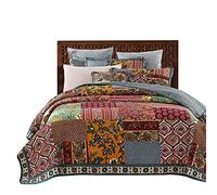 Quilted Patchwork Bedspread Super King Size 3 Pieces Dark Brown Cotton Coverlet Reversible Bed Cover Blanket Throws (259x269cm),259x269cm