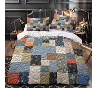 Quilted Patchwork Duvet Cover 3D Print Durable 3 Pcs Bed Linen Hidden Zipper Modern Textile Design Quilt Cover Premium Washable for Kids Adults Women Teens Youth Girls Boys Double（200x200cm）