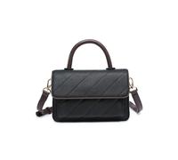 Quilted Pattern 3 Compartments Top Handle Flap Tote Bag JFY Black One Size