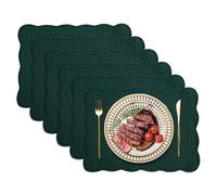 Quilted Placemats Set of 6, 100% Cotton 13"x18" Table Mats Farmhouse Style, Rectangle Reversible Tabletop with Scalloped Edges for Kitchen Dinner Party Holidays, Dark Green, Machine Washable