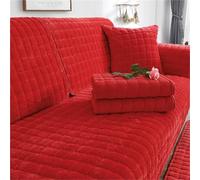 Quilted Plush Sofa Cover - Thick Non-Slip Couch Slipcover with Pet & Winter Protection, Soft Seat Cushion Protector for Living Room(Red,70 x 150 cm)