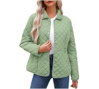 Quilted Puffer Jacket for Women Uk - Lightweight Diamond Padded Bomber Coats, Long Sleeve Lapel Button Down Pullover Tops, Open Front Cardigans, Windproof Outerwear, Solid Color, Winter Warm Oversized