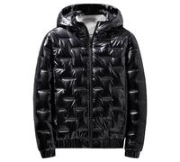 Quilted Puffer Jacket Winter Warm Men Puffer Coat Shiny Reflective Coat Plus Size Bomber Down Jacket Black Medium