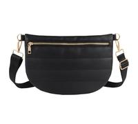 Quilted Puffer Leather Belt Bag for Women Puffer Crossbody Bags Puffy Sling Belt Bag Fanny Pack Bum Waist Chest Shoulder Bag for Women, Black, 12" x 8"