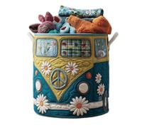 Quilted Round Laundry Basket 55x40cm, Large Capacity Fabric Clothes Hamper, Foldable Storage Basket for Bathroom, Bedroom & Laundry Room, Decorative Laundry Organiser (L)