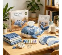 Quilted Sea Animal Tissue Box DIY Kit - Fun Sea Animal Mixed-Pattern Designs | Pre-Cut Cotton Fabric with Threads & Beads | Tissue Box Cover Craft Set for Home Decor Gift