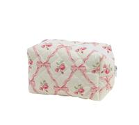 Quilted Storage Makeup Bag 1PC Flower Printed Puffy Quilted Zipper Makeup Bag Storage Organizer Toiletry Handbag Pouch Large Travel Cosmetic(Brown)