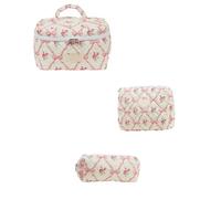 Quilted Storage Makeup Bag 3Pcs Quilted Makeup Bag Large Capacity Portable Cosmetic Pouch Flower Pattern Skincare Clutch Storage(Color-14)