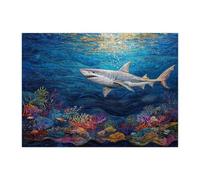 Quilted Style Ocean Shark Jigsaw Puzzles for Adults 500 Piece, Cool Coastal Sealife Wooden Printed Puzzles, Sea Underwater Pattern Decorations for Entertainment Party