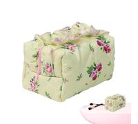Quilted Toiletry Bag, Floral Ruffle Makeup Organizer | Adorable and Stylish Makeup Organizer, Portable Travel Makeup Case for Girls and Women, yellow, riferimento alla descrizione, Please refer