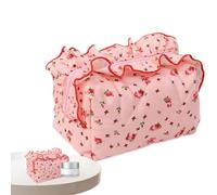 Quilted Toiletry Bag, Ruffle Floral Makeup Organizer | Adorable Makeup Organizer, Portable Travel Makeup Pouch for Girls Women, PINK, 説明を参照してください