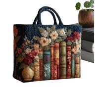 Quilted Tote Bag - 33 x 31 cm, Innovative Theme Shoulder Holder, Retro Sewn Market Tote, Structured Soft Academic Style Accessory | Home-trav Uses