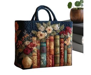 Quilted Tote Bag - 33 x 31 cm, Innovative Theme Shoulder Holder, Retro Sewn Market Tote, Structured Soft Academic Style Accessory | Home-trav Uses