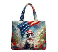 Quilted Tote Bag American Flag | Cat Quilted,Vintage Patriotic Tote Bag Unique Large Shoulder Hobo Handbag - for Flag Cat 1