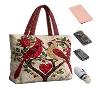 Quilted Tote Bag Bird Flower Pattern Duffle Bag | Quilted Handbag for Women Travelers Busy Moms Students Commuters Office Casual Shopping Weekend Getaways Travel Beach Day
