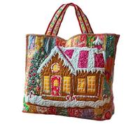 Quilted Tote Bag Christmas Ladies Quilted Handbag Lightweight Foldable Travel Bag Handmade Crochet Embroidered Tote Bags for Shopping Travel Daily Use