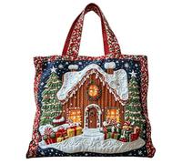 Quilted Tote Bag Christmas Ladies Quilted Handbag Lightweight Foldable Travel Bag Handmade Crochet Embroidered Tote Bags for Shopping Travel Daily Use