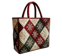 Quilted Tote Bag Christmas Ladies Quilted Handbag Lightweight Foldable Travel Bag Handmade Crochet Embroidered Tote Bags for Shopping Travel Daily Use