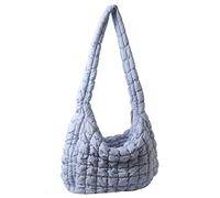 Quilted Tote Bag Cotton Padded Puffy Shoulder Bag Puffer Crossbody Hobo Bag Padding Purse Lightweight Large Handbag for Women, Blue, 45x31x11cm/17.72x12.20x4.33in, shoulder strap 90cm/35.43in