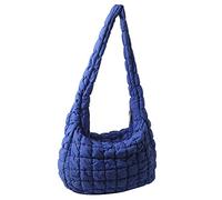 Quilted Tote Bag Cotton Padded Puffy Shoulder Bag Puffer Crossbody Hobo Bag Padding Purse Lightweight Large Handbag for Women, Navy Blue, 45x31x11cm/17.72x12.20x4.33in, shoulder strap 90cm/35.43in
