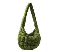 Quilted Tote Bag Cotton Padded Puffy Shoulder Bag Puffer Crossbody Hobo Bag Padding Purse Lightweight Large Handbag for Women, Green-1, L
