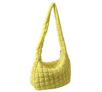 Quilted Tote Bag Cotton Padded Puffy Shoulder Bag Puffer Crossbody Hobo Bag Padding Purse Lightweight Large Handbag for Women, Yellow, 45x31x11cm/17.72x12.20x4.33in, shoulder strap 90cm/35.43in