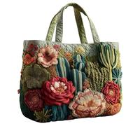 Quilted Tote Bag for Women, Vintage Printed Shoulder Bag Boho Cat Themed Embroidery Reusable Cloth Tote Beach Bag Summer Holiday Work Shopping Handbags for Women (G, Long)