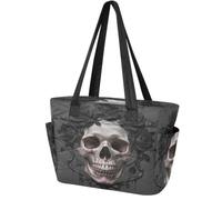 Quilted Tote Bag Lightweight Versatile Gothic Gothic Skull | Laptop Shoulder Bag For Teacher Nurse Office