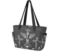 Quilted Tote Bag Versatile Daily Bags Skull Cross Gothic Butterfly | Laptop Sleeve And Luggage Sleeve For Work And Travel