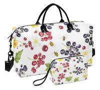 Quilted Travel Duffel Bag Set All-over Printed Convertible Shape Large Capacity for Toiletry Organizer Sweet Berry Fruit